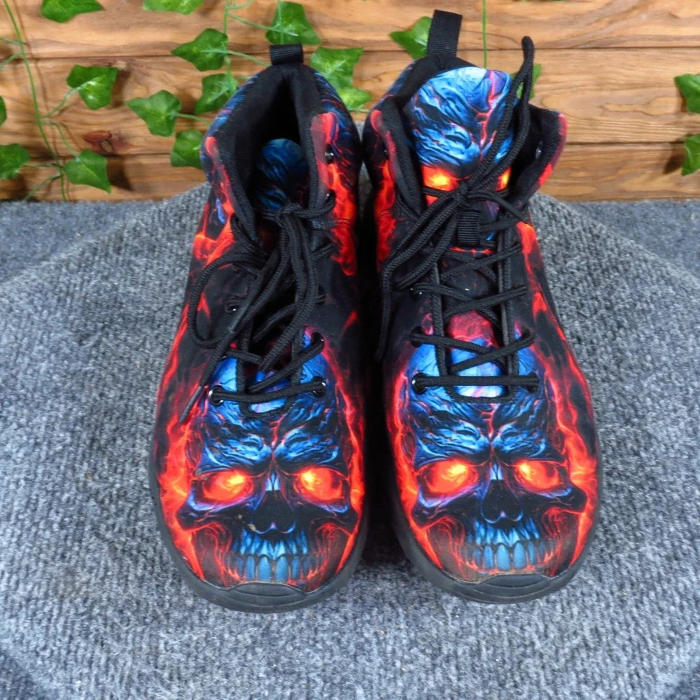Unbranded Skull Fire Graphic Mens High Top Sneakers Size 41 Streetwear Red Blue